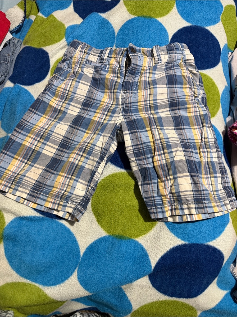 GAP Kids Plaid Flat Front Shorts - Blue, Yellow & White